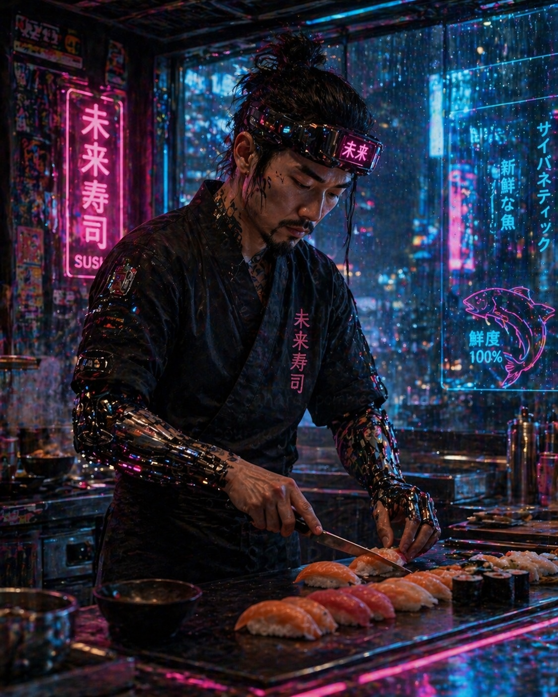 ChatGPT output: cyberpunk sushi chef