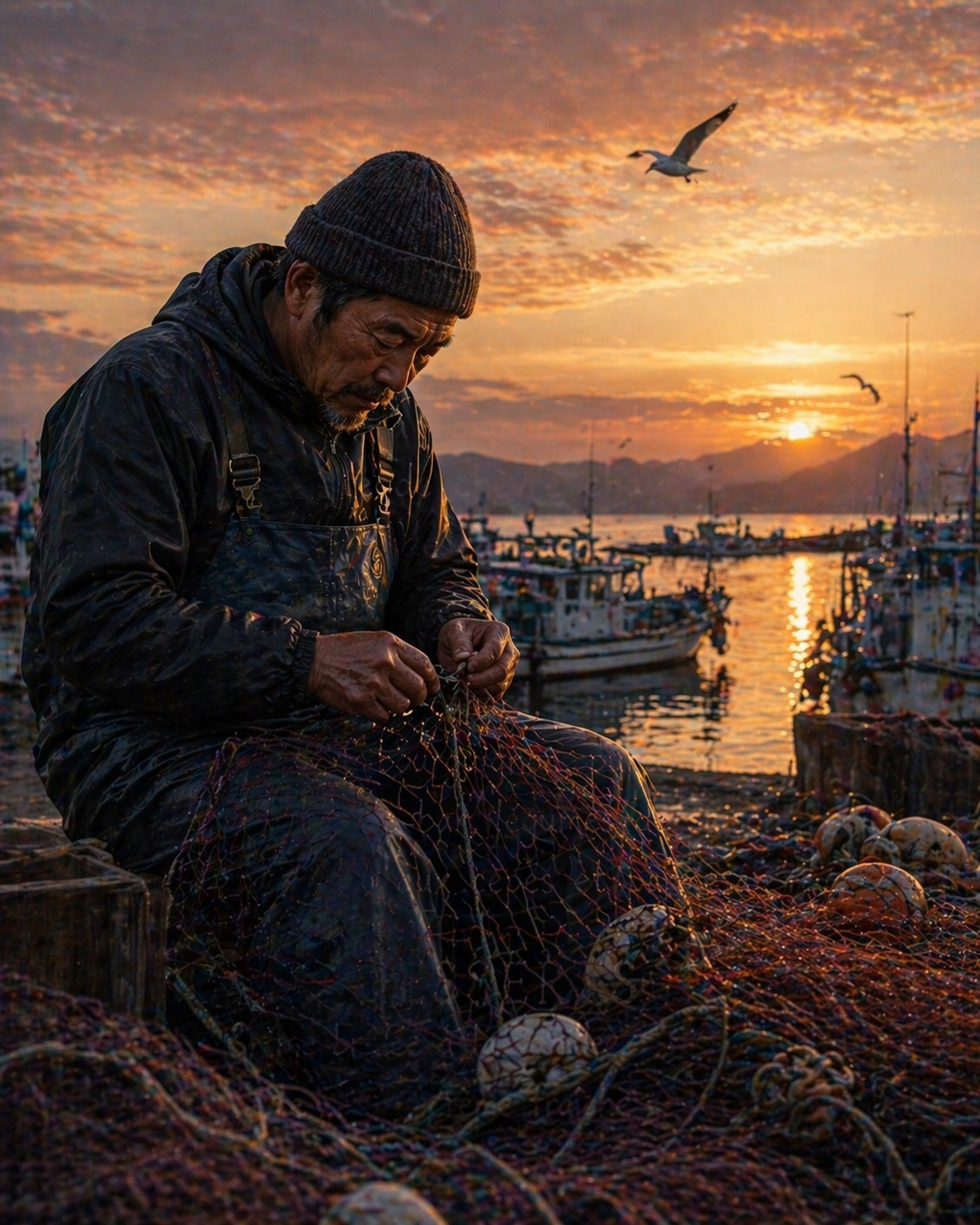 ChatGPT output: fisherman mending nets