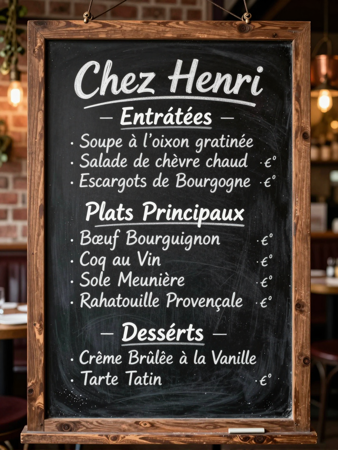 ZSky AI — French bistro menu