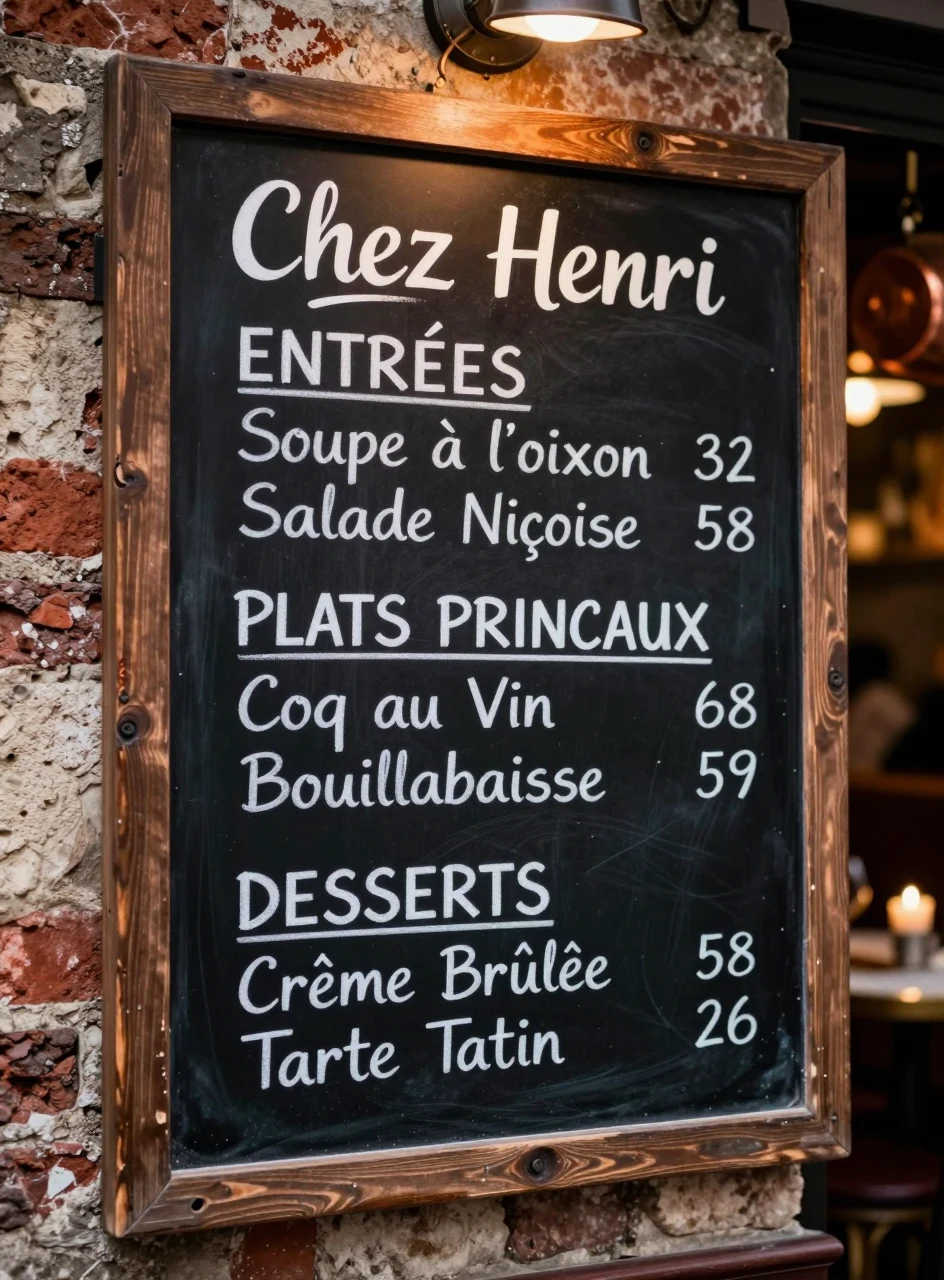 ZSky AI output: French bistro menu