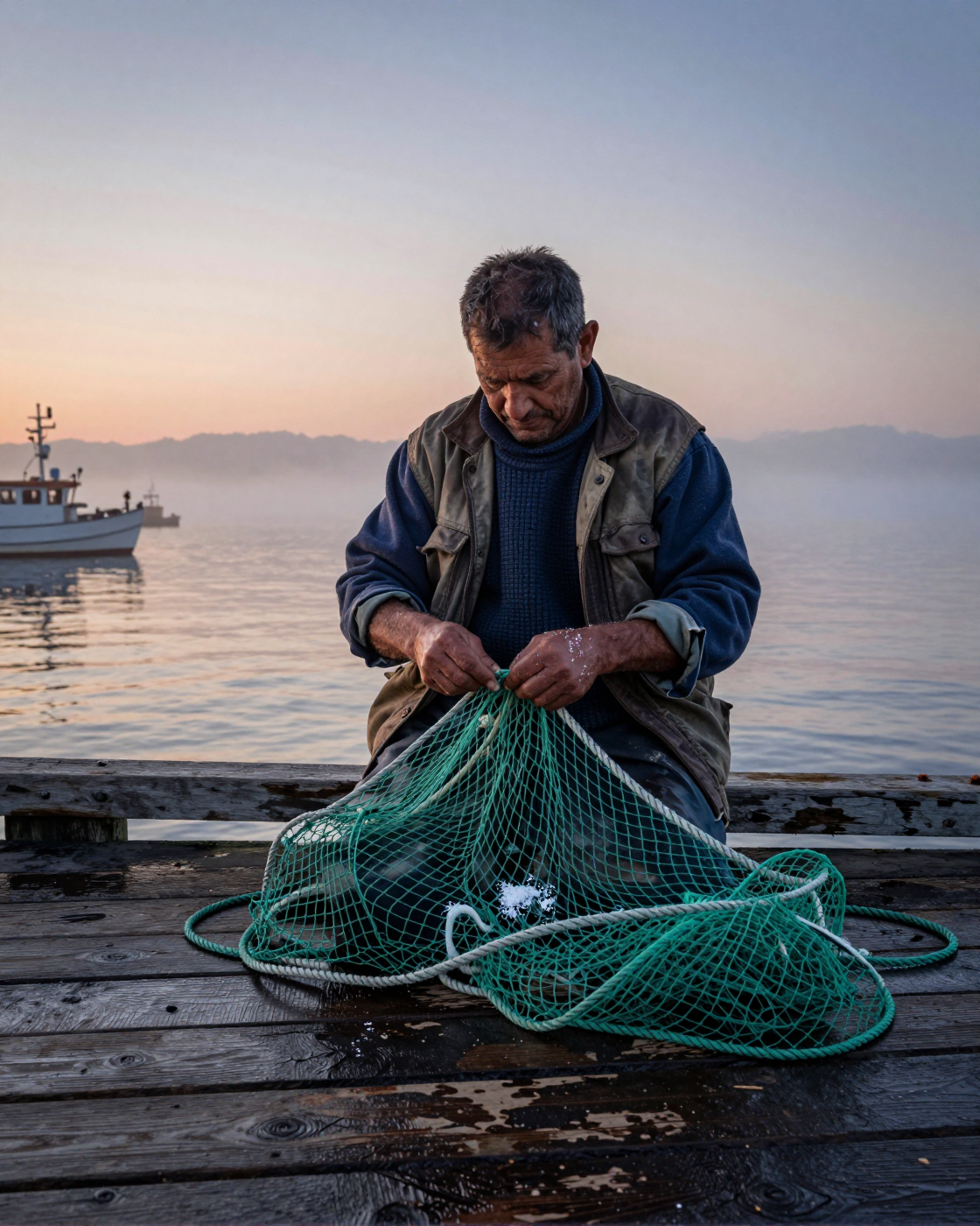 ZSky AI — fisherman mending nets