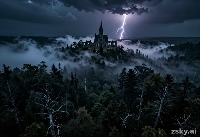 Camera Angle: Drone aerial shot, ultra wide lens, slow cinematic zoom in Image Prompt: massive dark valley called Kaali…