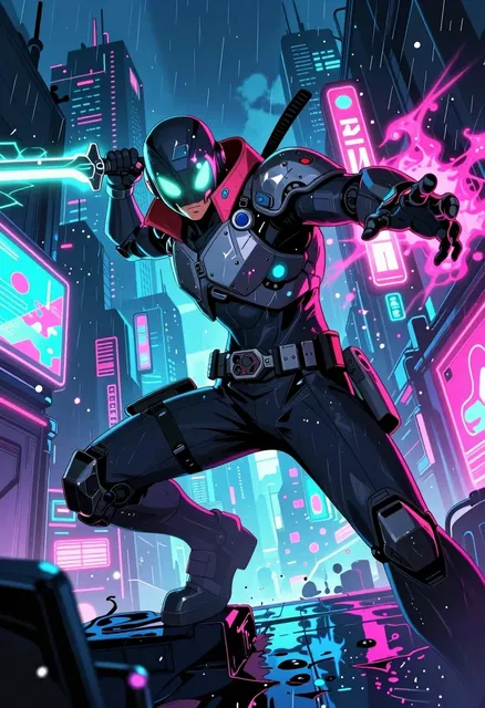 A hyper-impactful, high-contrast digital illustration in the style of a modern cyberpunk graphic novel, featuring bold…