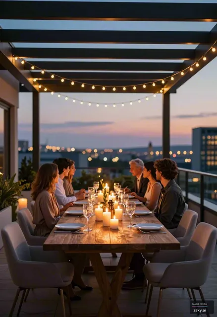 A photorealistic, Pinterest-inspired lifestyle photography scene capturing a sophisticated modern pergola on a spacious…