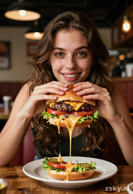 A photorealistic, high-resolution food photography portrait capturing a candid moment of indulgence.