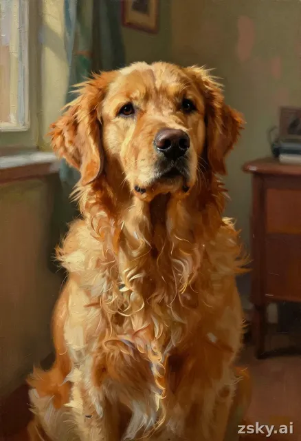 A warm and inviting oil painting portrait in the style of a classic 19th-century animalist masterpiece, reminiscent of the…