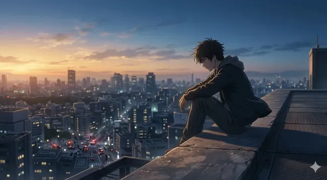 masterpiece, ultra-detailed, 8k resolution, cinematic anime-style digital artwork video, wide cinematic shot of young man…