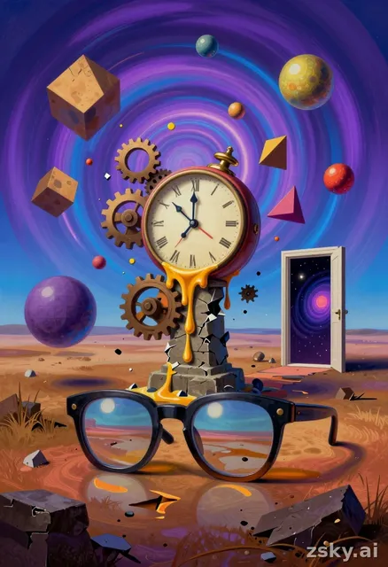 A surreal, dreamlike illustration in the style of a chaotic Salvador Dali painting mixed with modern digital glitch art.