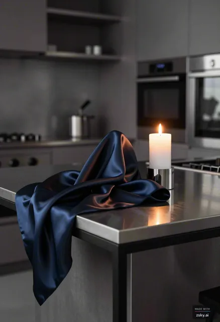 A photorealistic architectural still life capturing the essence of modern industrial chic fused with luxurious textile…