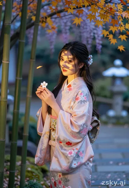 A photorealistic portrait of a stunning young woman of Japanese-Italian heritage, standing gracefully in a serene…