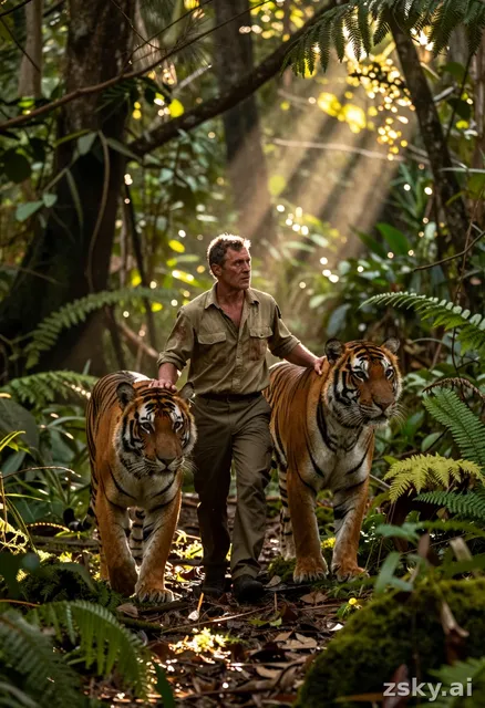 A photorealistic wildlife documentary scene capturing a powerful moment of primal connection in the deep wilderness.