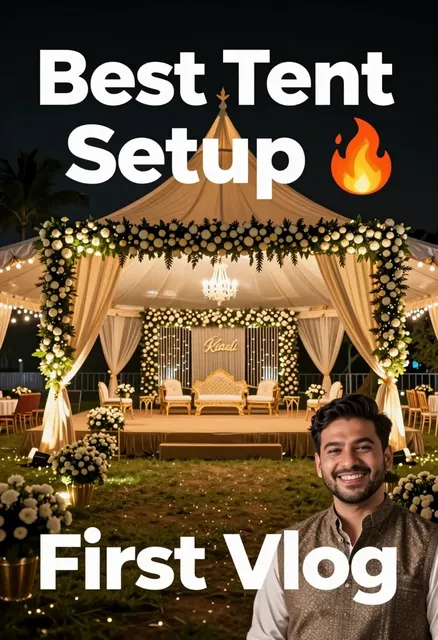 “Design a viral YouTube thumbnail showing a luxury tent decoration setup at a wedding event in Kabal.