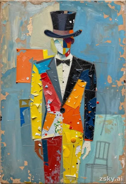 A heavily textured abstract mixed-media painting.
