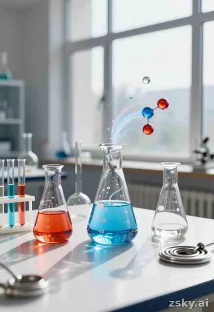 A vibrant, high-detail photographic image showcasing a dynamic fusion of chemistry and physics elements.