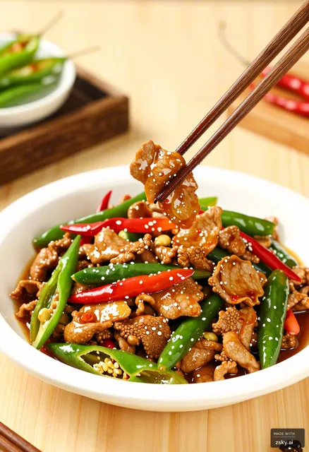 放入辣椒炒肉