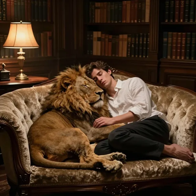 A serene and surreal photorealistic portrait capturing a moment of profound tranquility between species.
