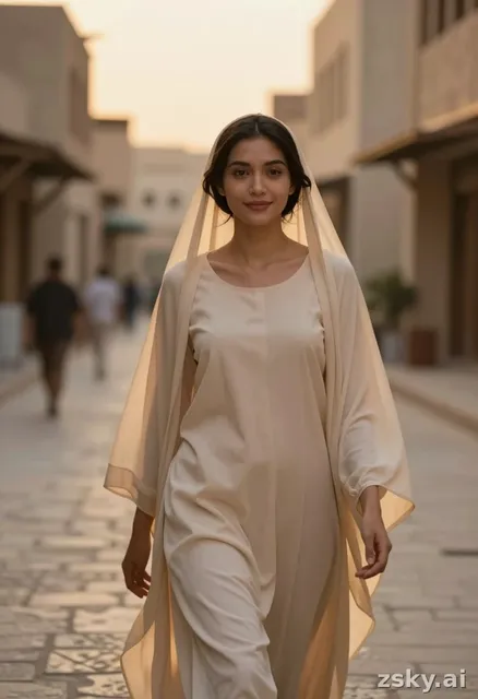 Ultra-realistic cinematic video of a young Indonesian woman with subtle Arab-European softness, warm golden skin tone, and a…