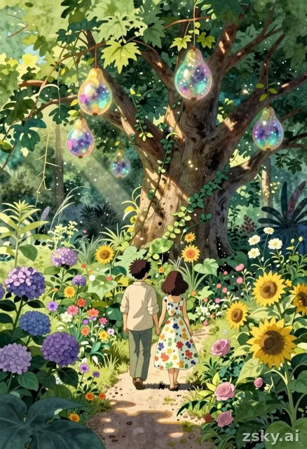 A whimsical and enchanting illustration in the style of a vibrant, hand-painted storybook, reminiscent of Studio Ghibli’s…