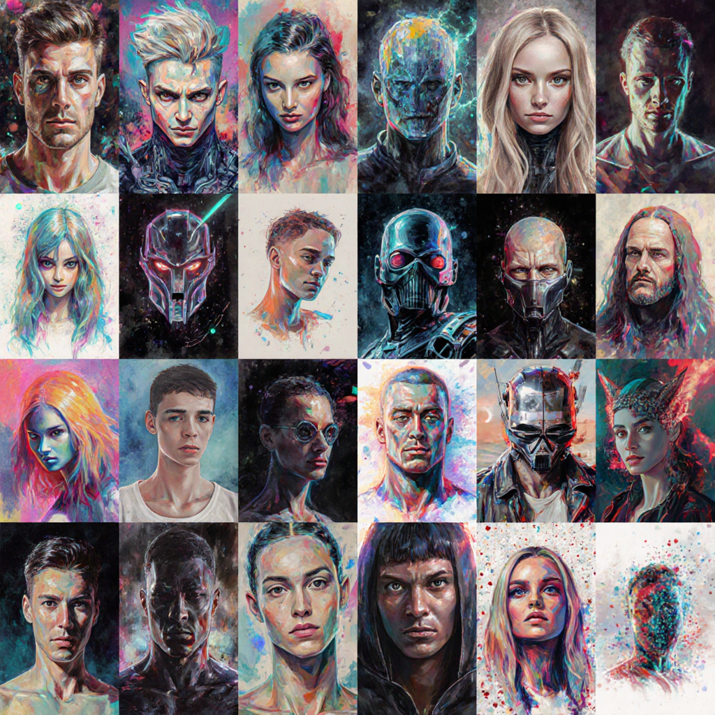 AI-generated mosaic grid showcasing 25 different art styles