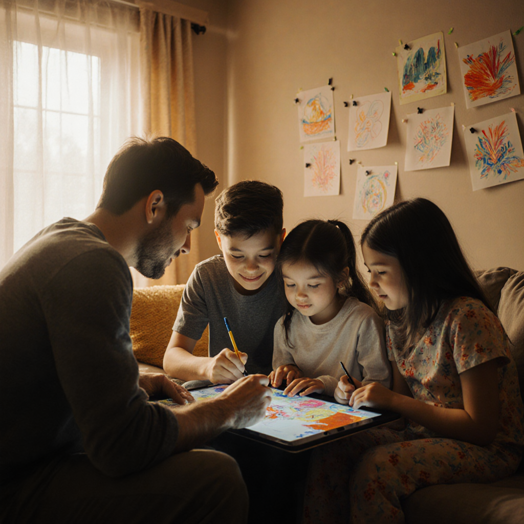 Family creating digital art together — ZSky AI