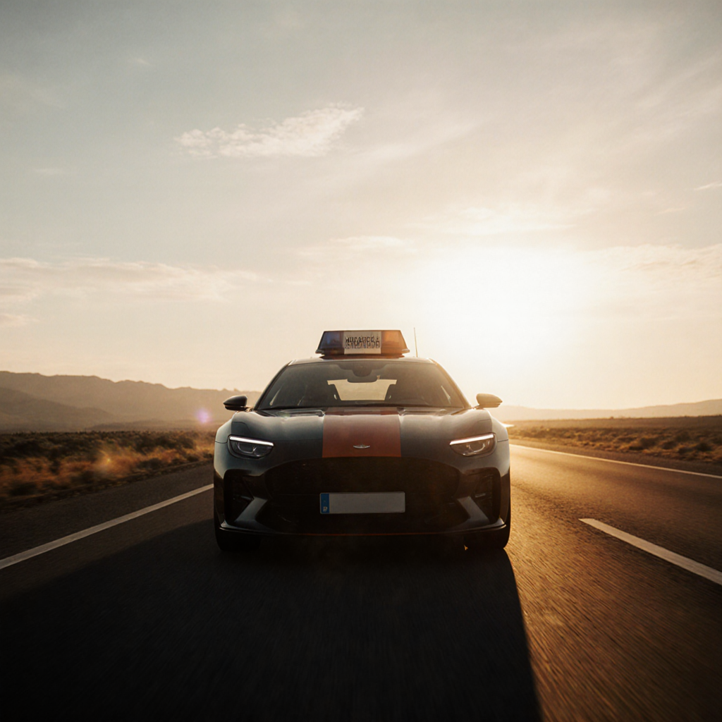 AI-generated modern driving school car on scenic highway