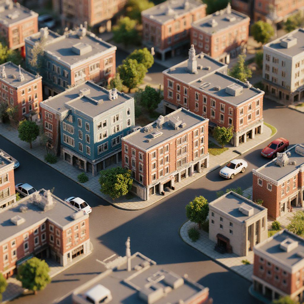 isometric city block with tiny detailed buildings — ZSky AI