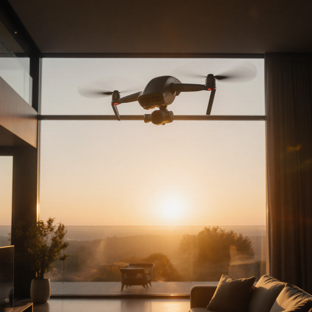 luxury modern home interior with golden sunset — ZSky AI