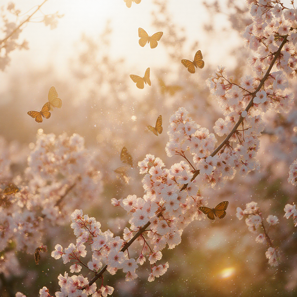 explosion of spring flowers with cherry blossoms and butterflies — ZSky AI
