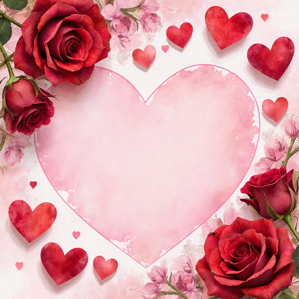 AI-generated romantic Valentine's Day card with roses and watercolor hearts