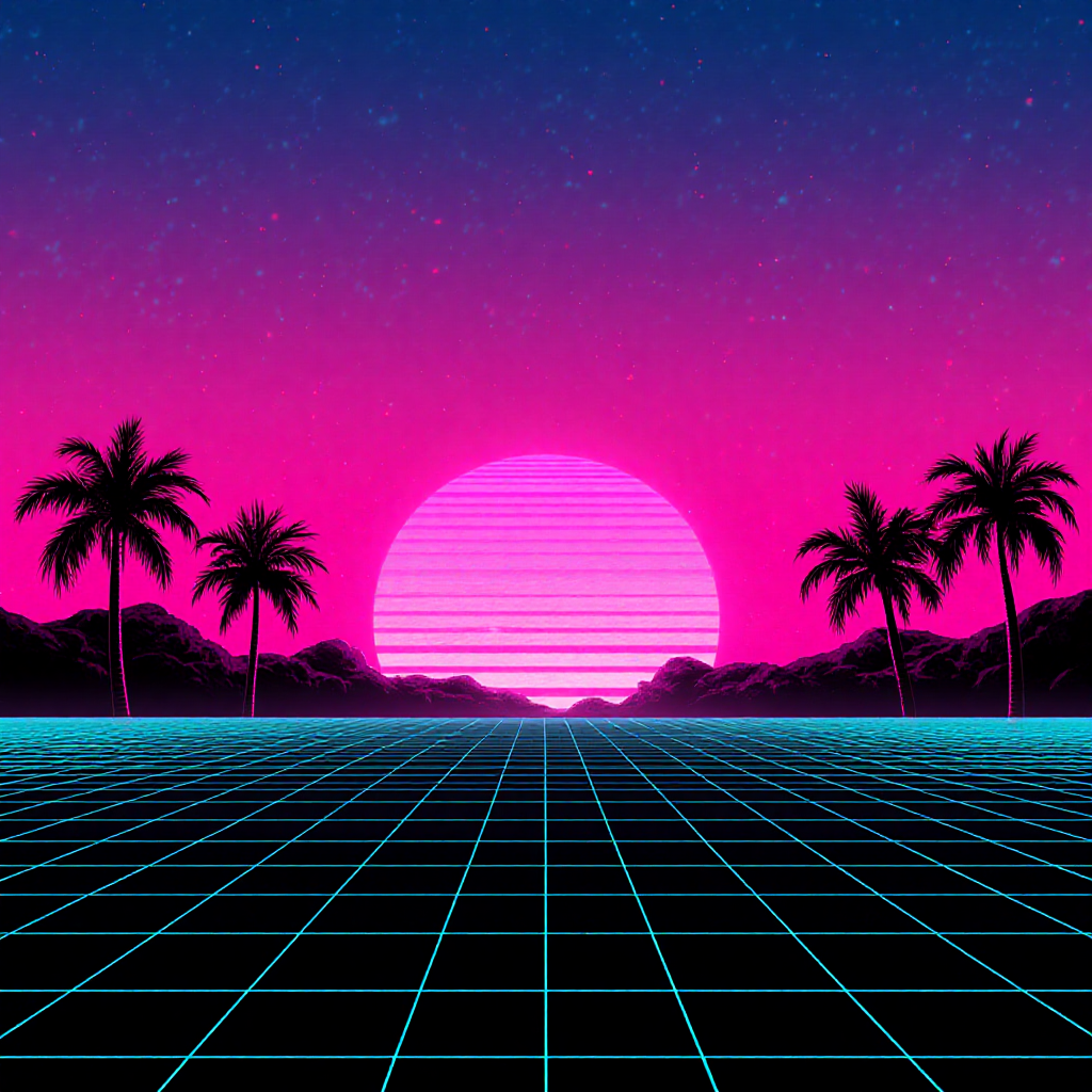 retro vaporwave sunset with neon grid landscape — ZSky AI