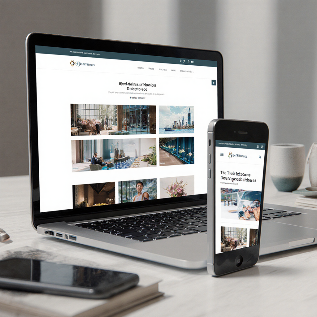 AI-generated website mockup on laptop and phone with custom imagery