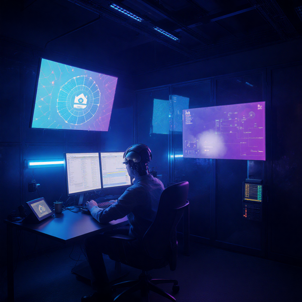 futuristic AI creative workspace with floating holographic screens — ZSky AI