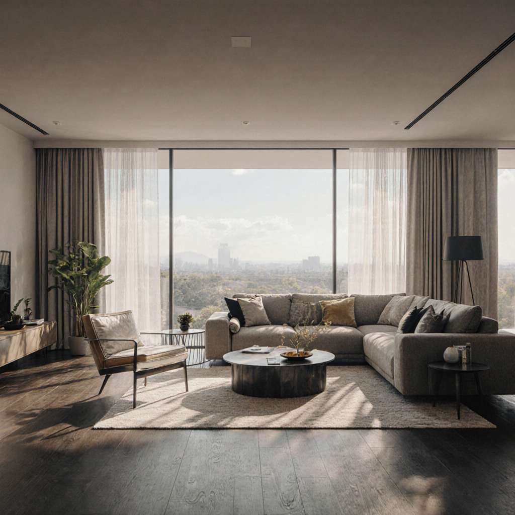 AI-generated luxury home interior with natural light for real estate photography