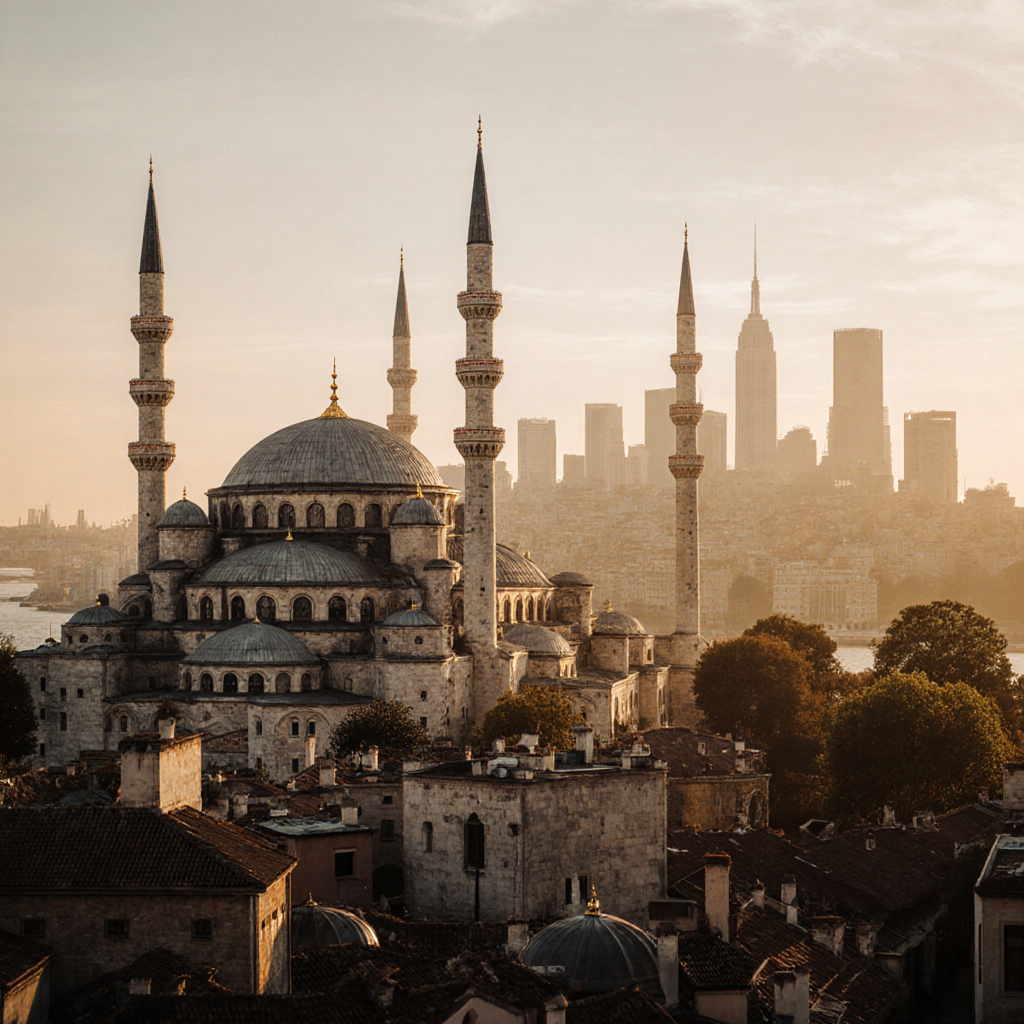 AI-generated fine art blend of Turkish and American visual cultures