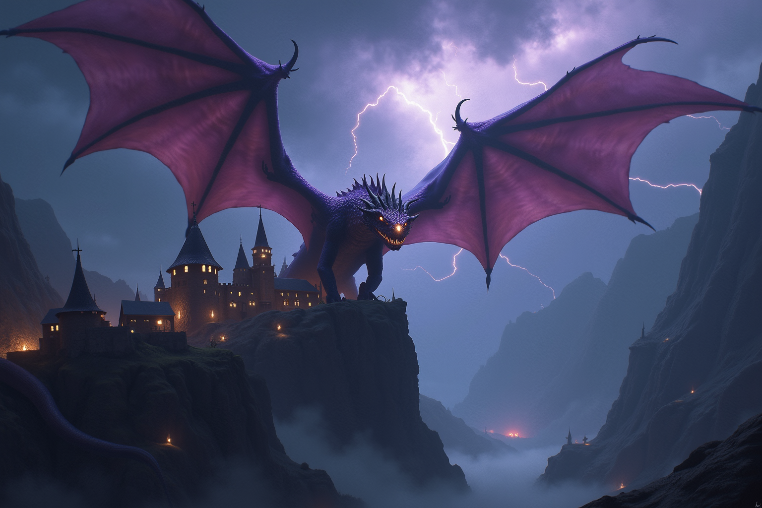 AI-generated dragon over fortress concept art — ZSky AI