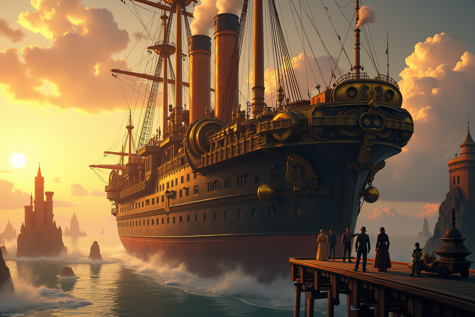 AI-generated steampunk airship at floating sky port — ZSky AI