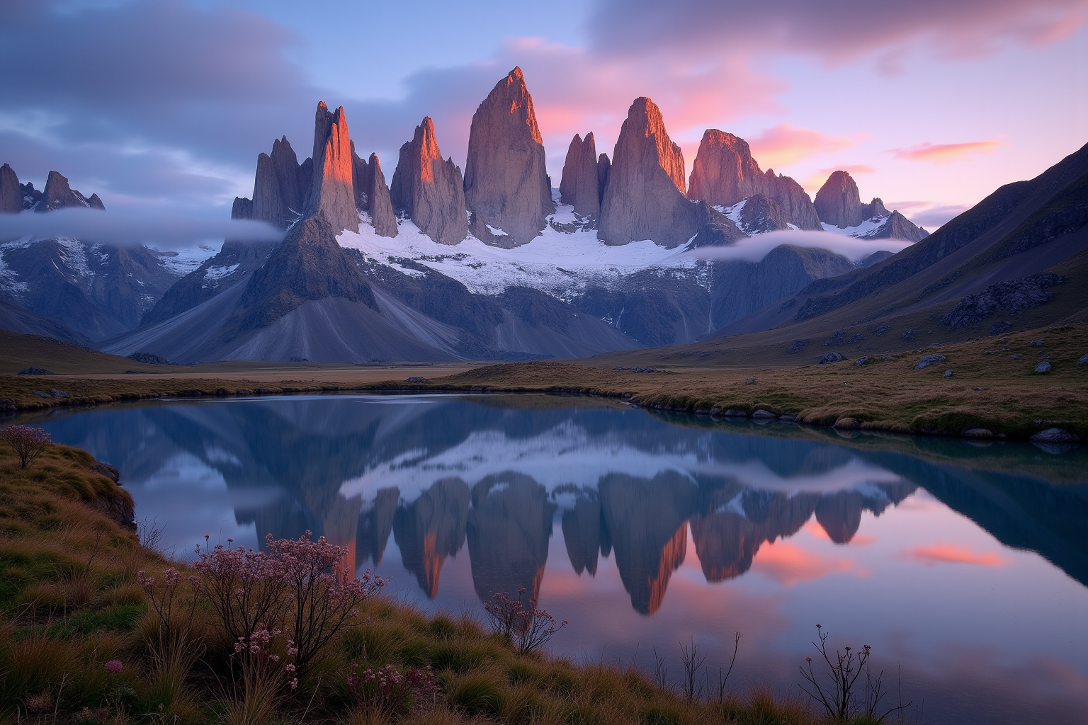 AI-generated Patagonia sunrise landscape with mirror lake — ZSky AI