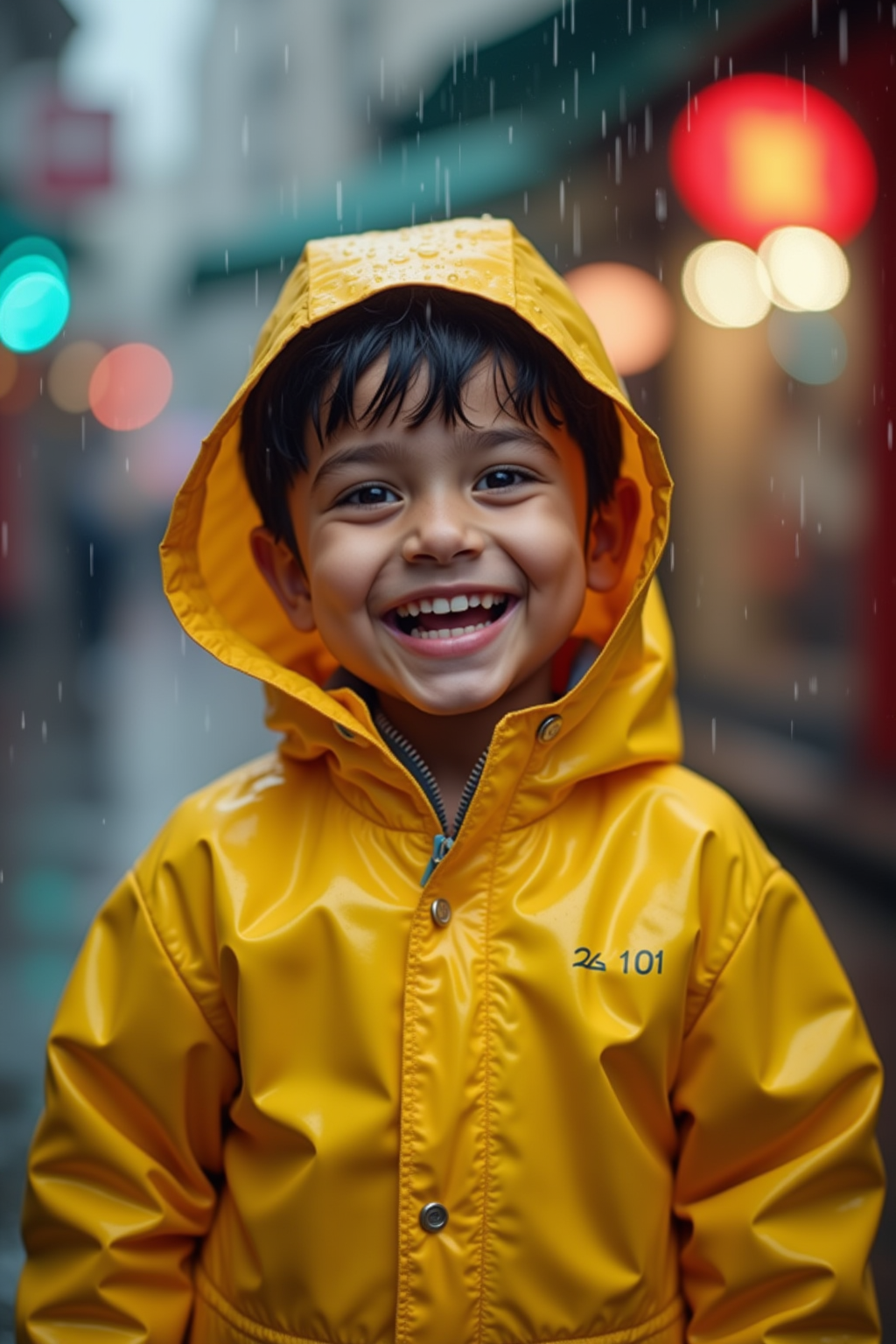 AI-generated joyful portrait in rain — ZSky AI