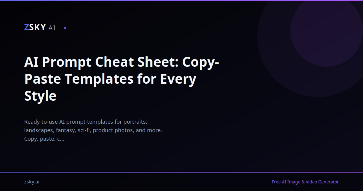 AI Prompt Cheat Sheet — 100+ Templates You Can Copy ZSky AI