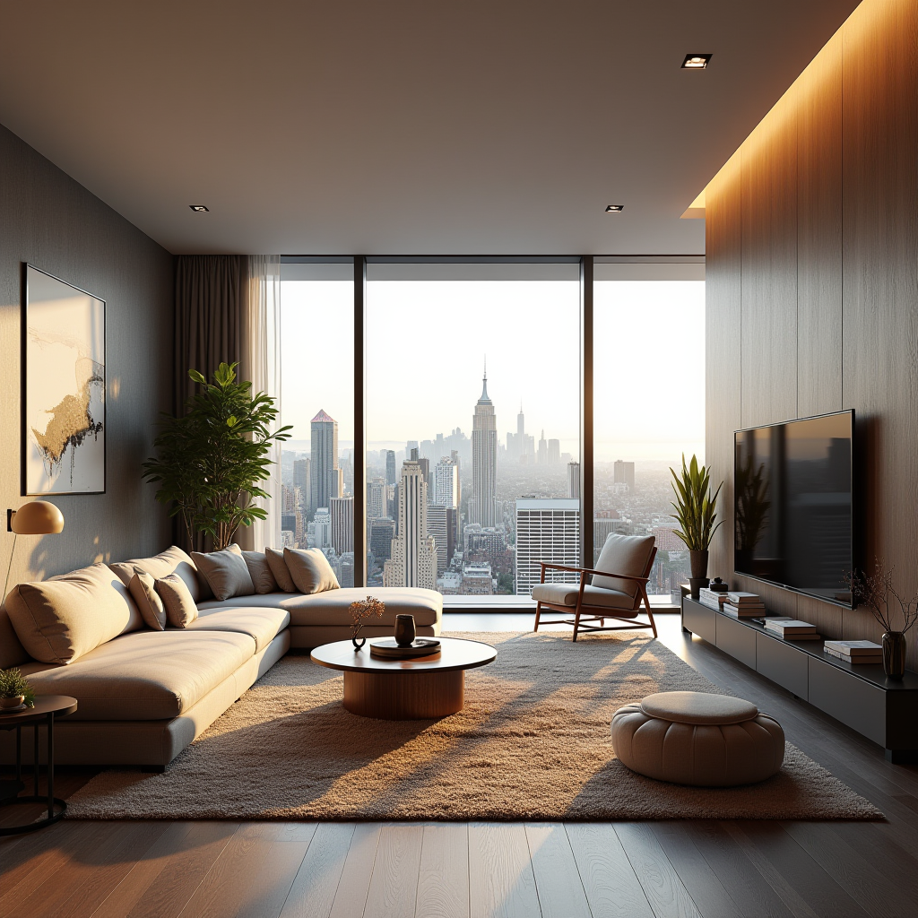 AI interior design visualization of a modern living room created with ZSky AI