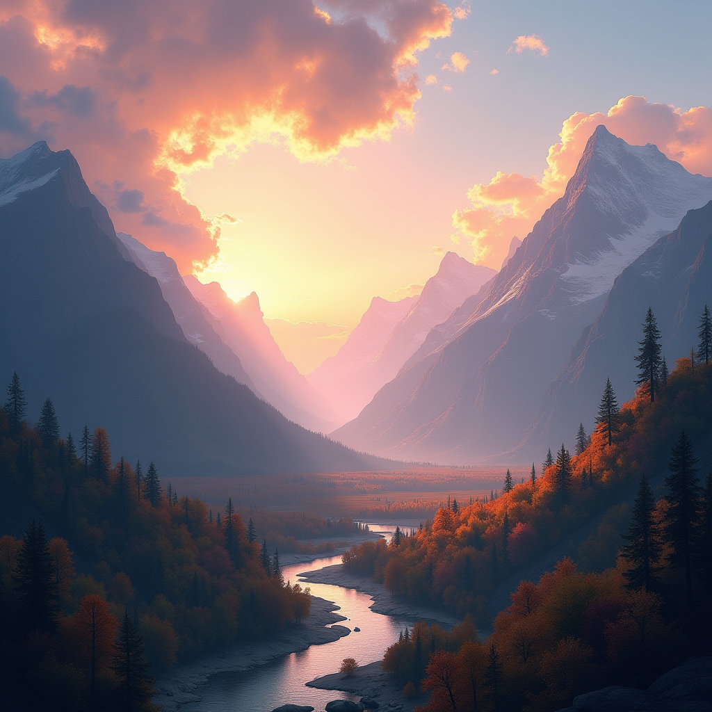 AI landscape art with mountains and golden light created with ZSky AI
