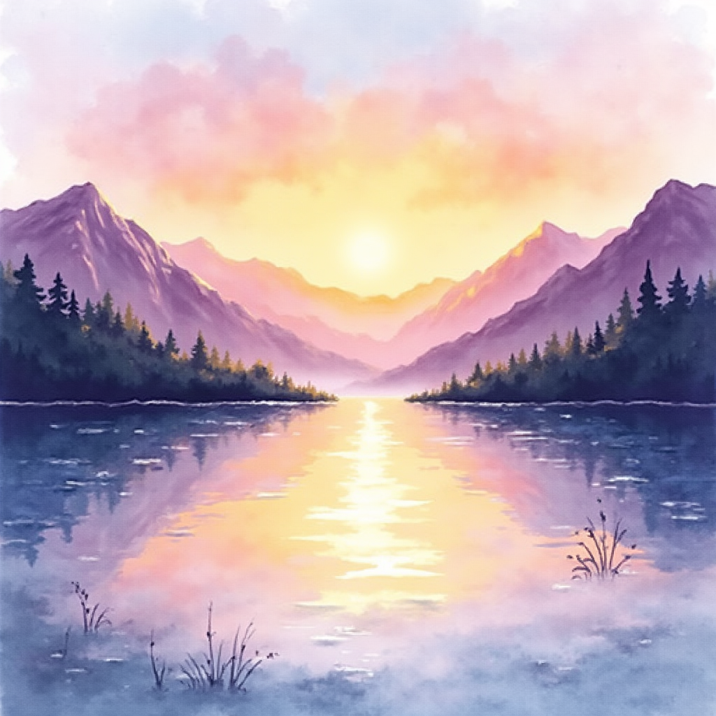 AI watercolor painting of a serene landscape created with ZSky AI